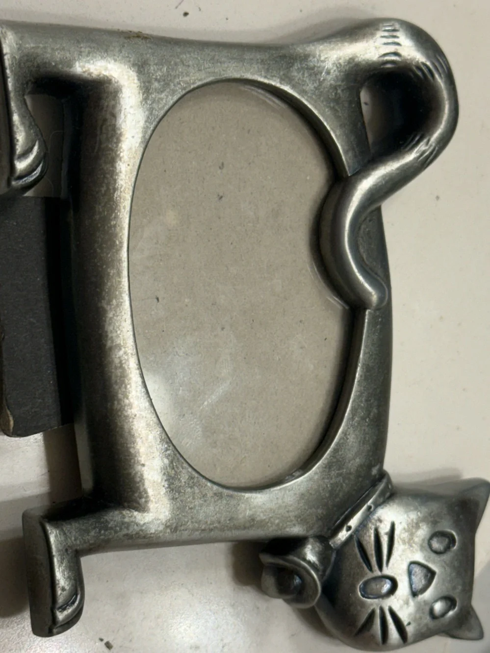 Vintage Cat Picture Frame Pewter Tone Made in Taiwan Kitty Photo Frame
